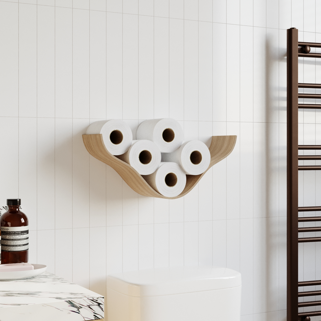 Handgefertigter Toilettenpapierhalter aus Holz – Cloud – Detailansicht 1