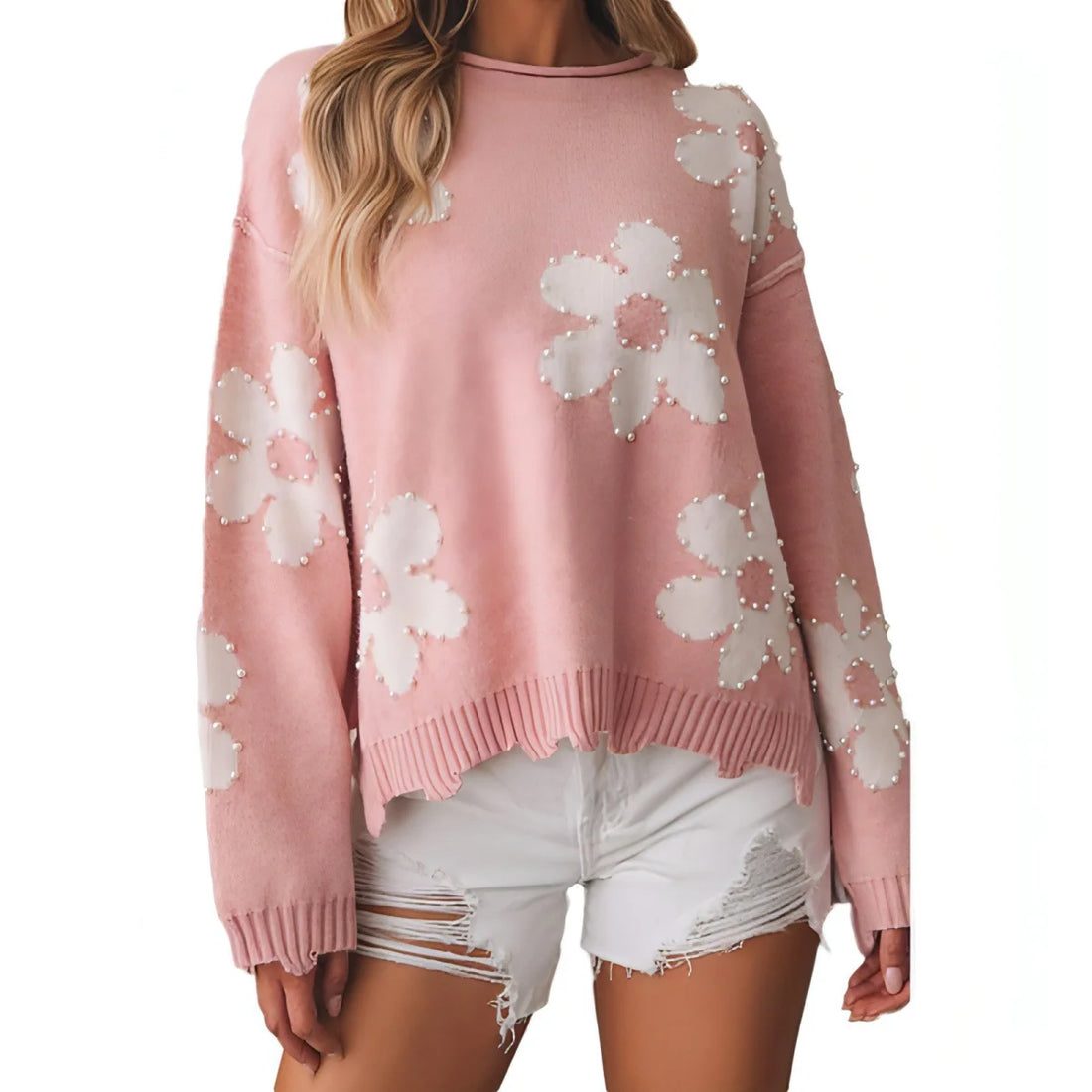A.1 Damen Langarm-Pullover mit überschnittener Schulter – Detailansicht 4