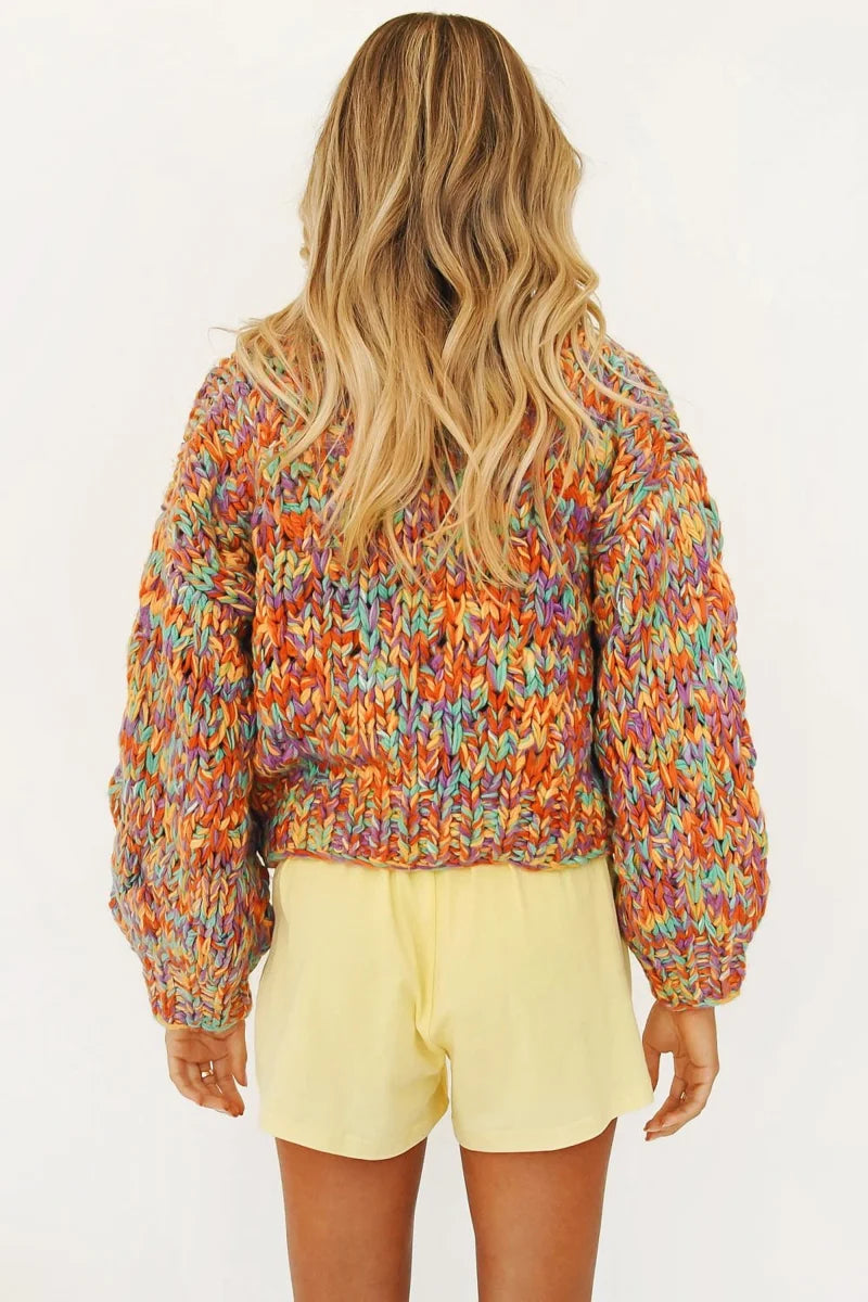 A.1 Damen Regenbogen-Strickpullover, handgewebt – Detailansicht 3