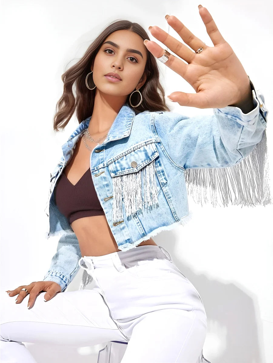 A1 Damen Jeansjacke mit Fransen – Detailansicht 3