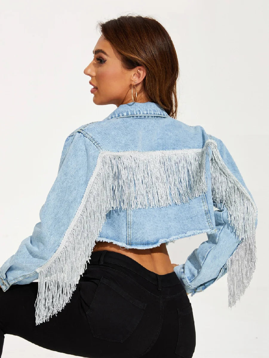 A1 Damen Jeansjacke mit Fransen – Detailansicht 5