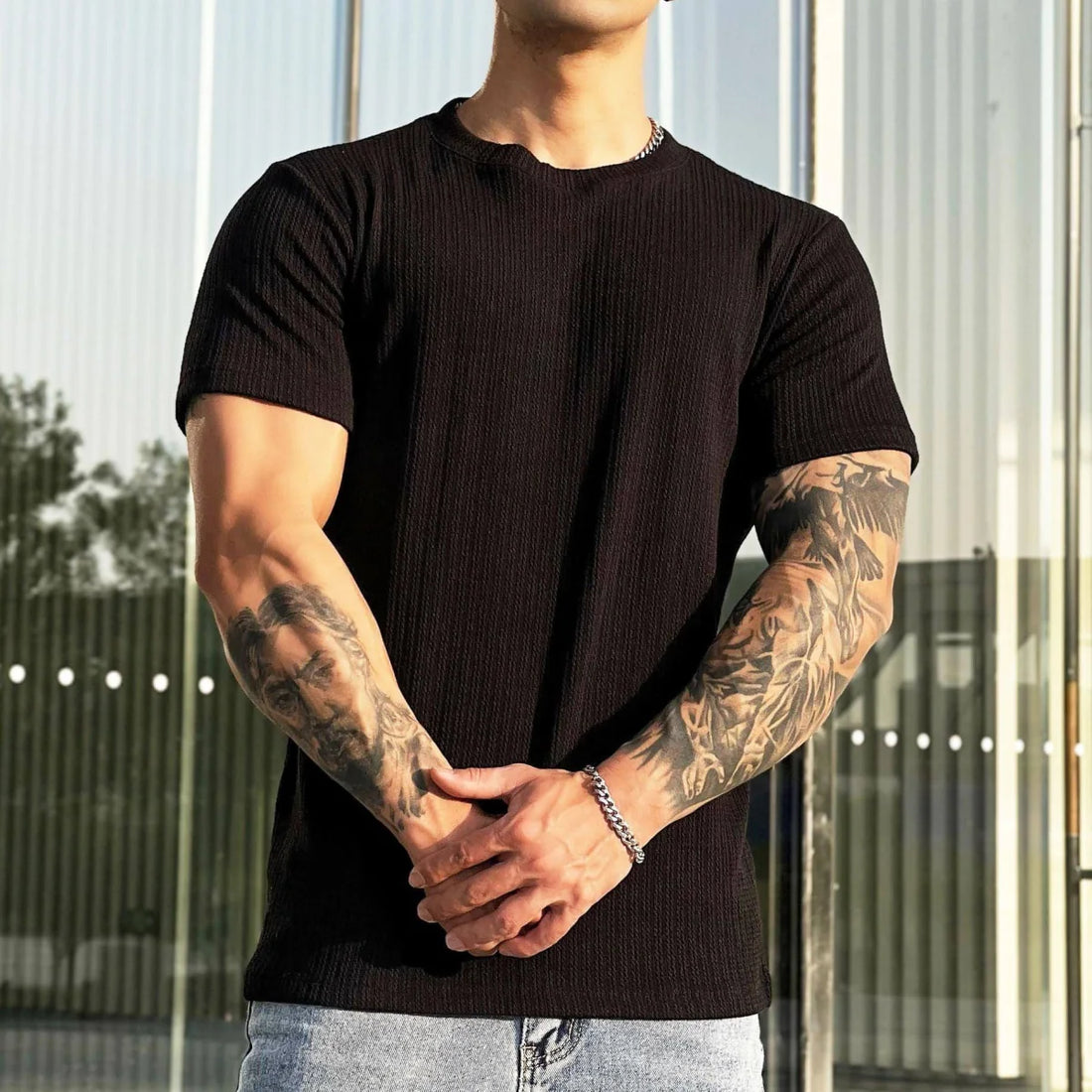 A1 Herren Fitness-T-Shirt Slim Fit – Detailansicht 2