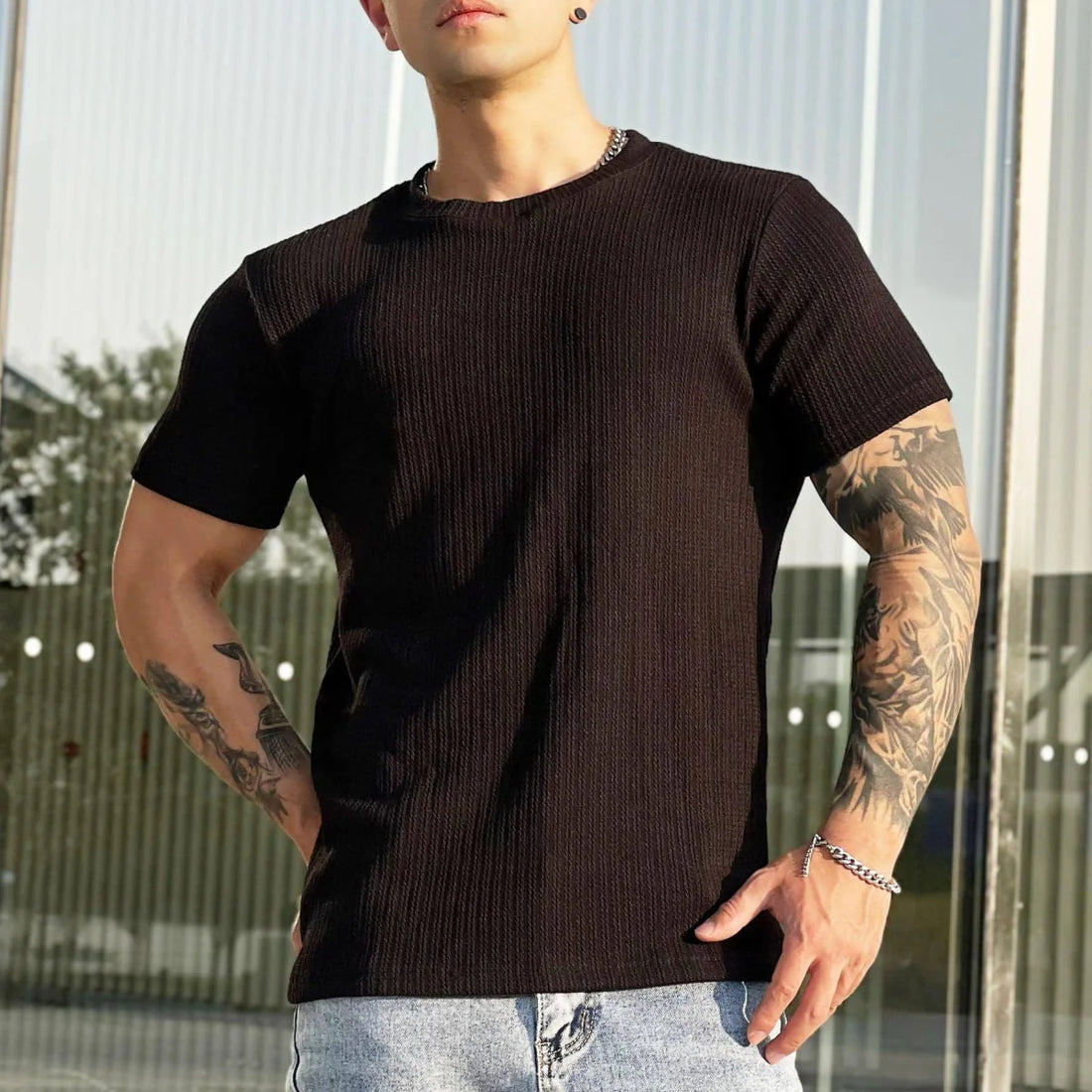 A1 Herren Fitness-T-Shirt Slim Fit – Detailansicht 1