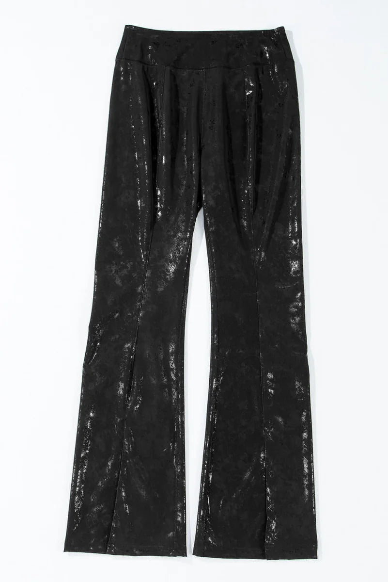 Schwarze Damen High-Waist Leggings in Lederoptik – Detailansicht 4