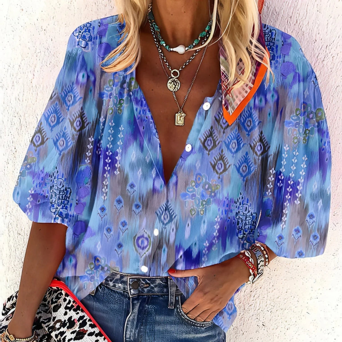 Damen Langarmshirt mit 3D-Blumenprint – Detailansicht 3