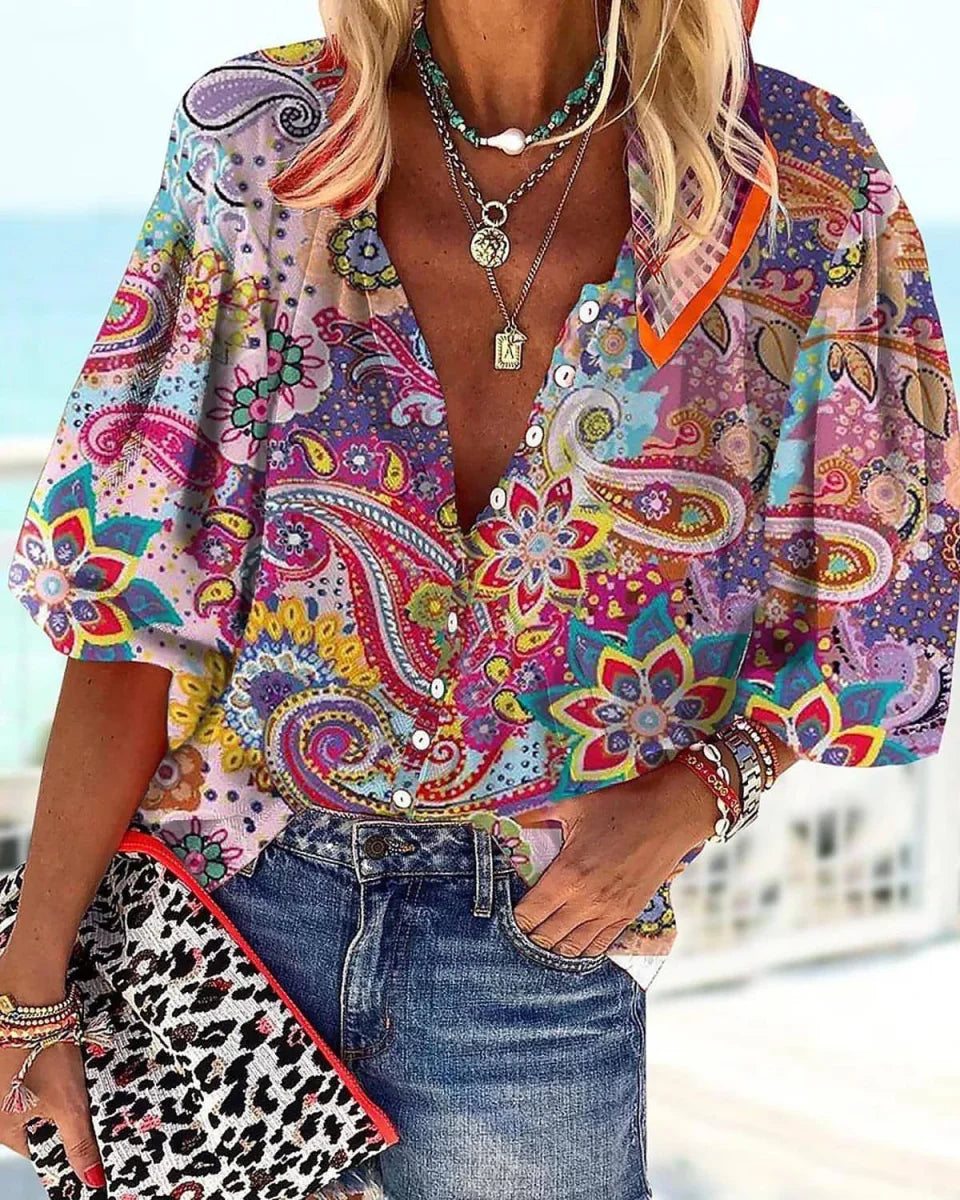 Damen Langarmshirt mit 3D-Blumenprint – Detailansicht 5