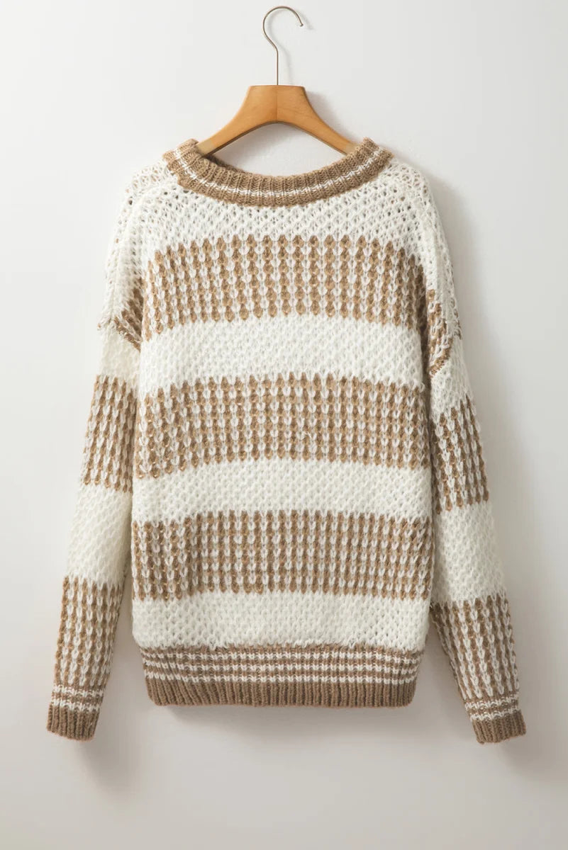 Damen Streifenpullover Braun, locker geschnitten – Detailansicht 4
