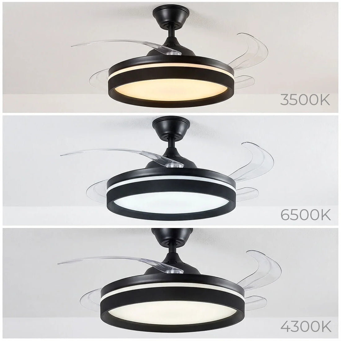 Deckenventilator mit LED-Licht, 4 einziehbaren Flügeln und Fernbedienung – Detailansicht 1