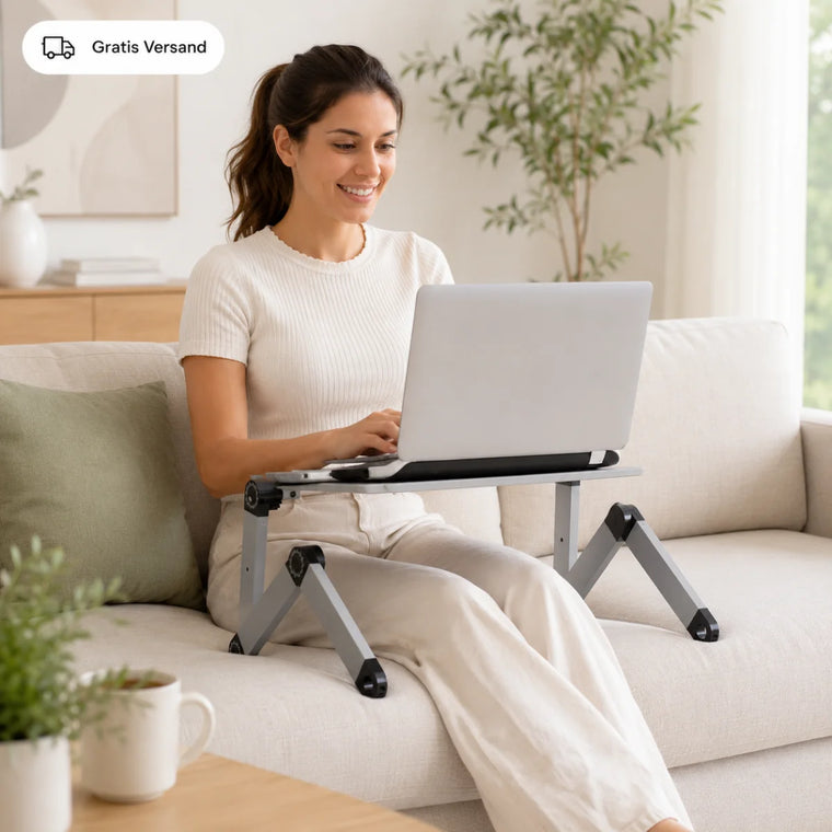 Laptop-Tisch mit Mausablage bei der Nutzung auf dem Sofa