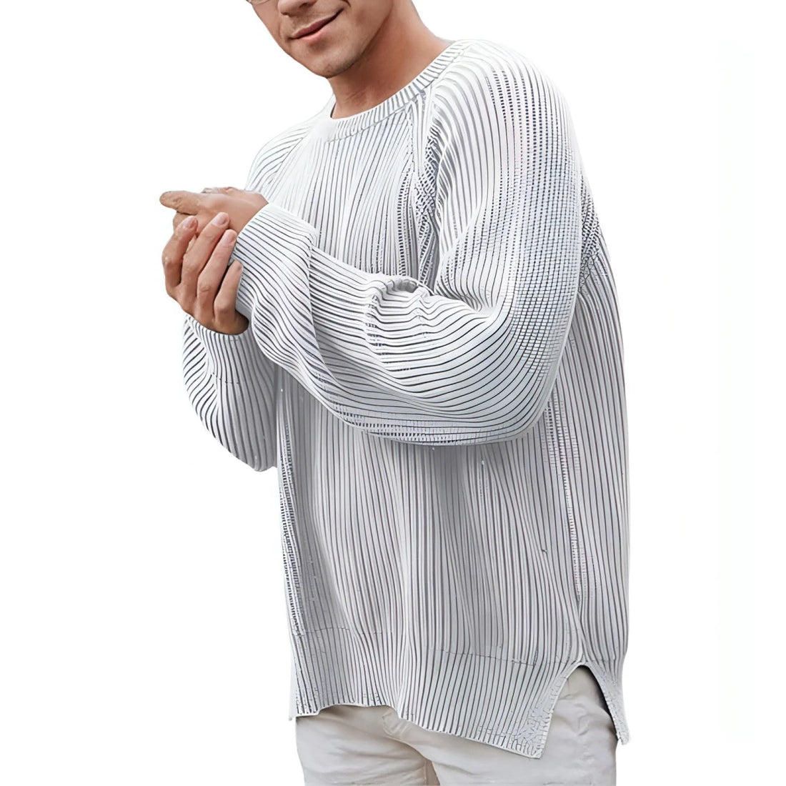 Herren Basic-Pullover locker geschnitten – Detailansicht 3