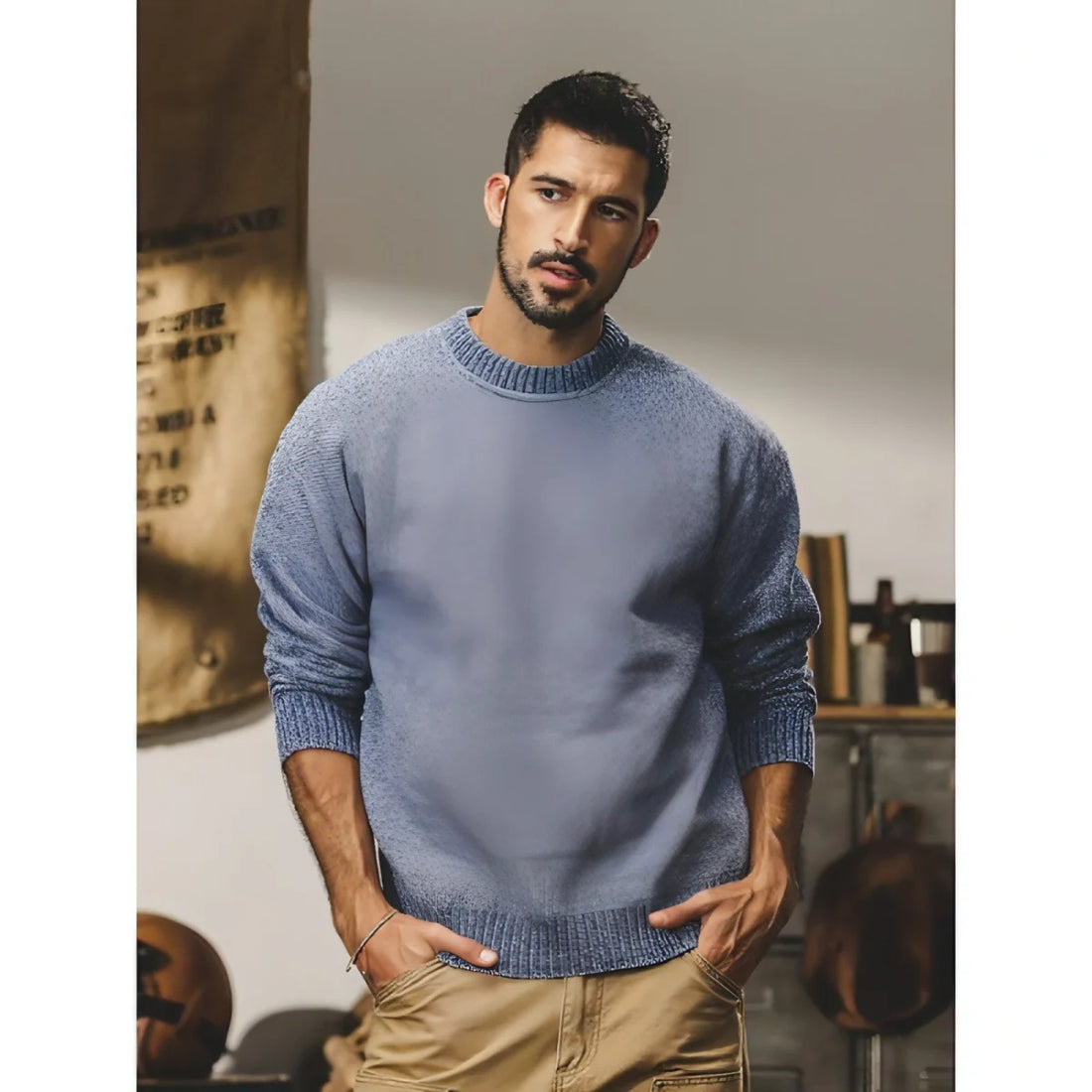 Herren Basic-Strickpullover mit Rundhals – Detailansicht 5