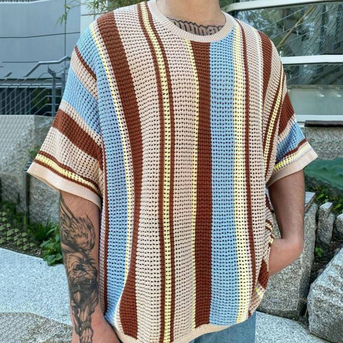 Herren Feinstrick T-Shirt mit Rundhals – Detailansicht 2