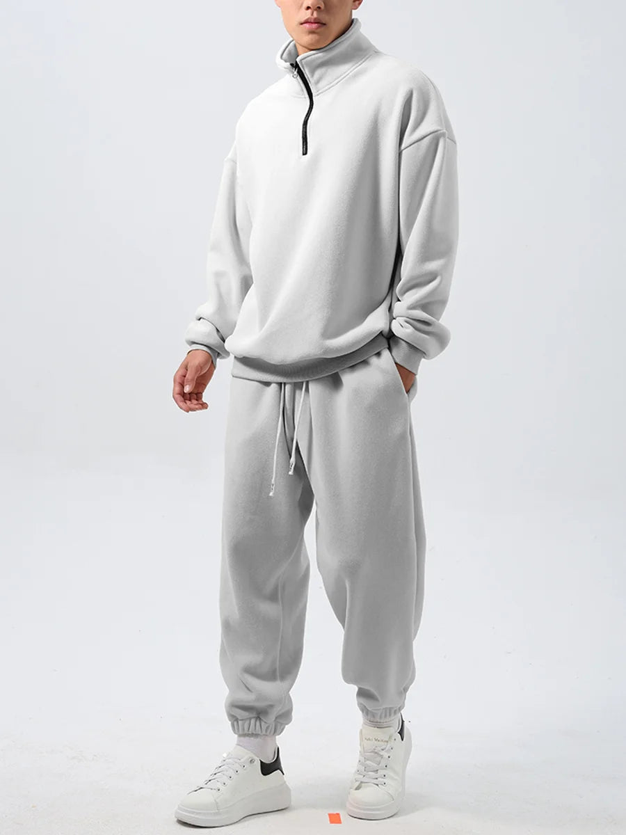 Herren Fleece-Trainingsanzug mit weitem Schnitt – Detailansicht 1