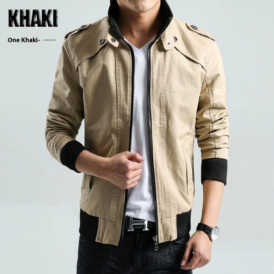 Herren Jacke mit Stehkragen und Taschen – Detailansicht 4