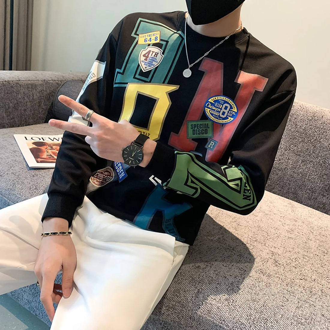 Herren gefüttertes Samt-Sweatshirt mit Rundhals – Detailansicht 3