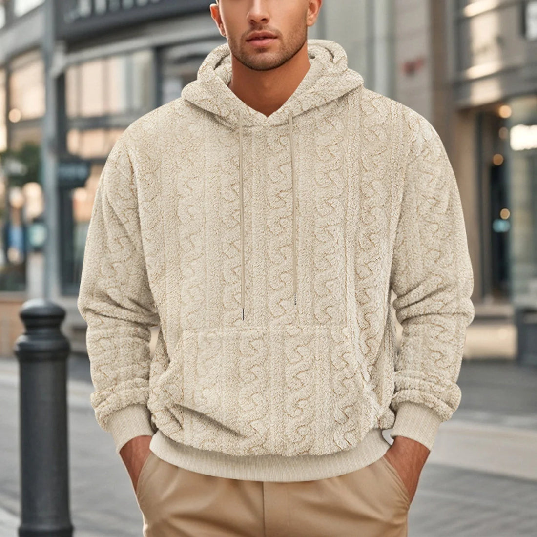 Herren Teddyfleece-Hoodie mit Jacquard-Struktur – Detailansicht 5