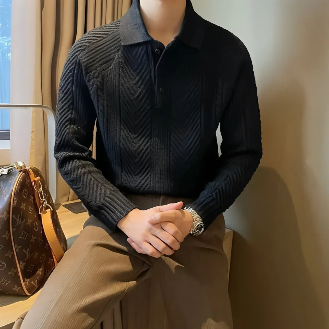 Herren Thermopullover mit Polokragen – Detailansicht 2