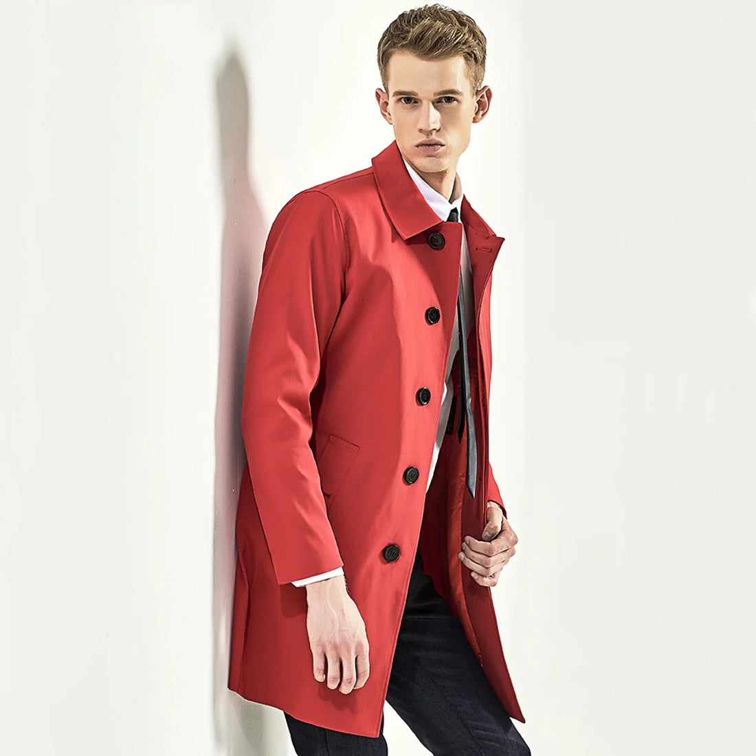 Herren Trenchcoat einreihig mit Taschen – Detailansicht 4