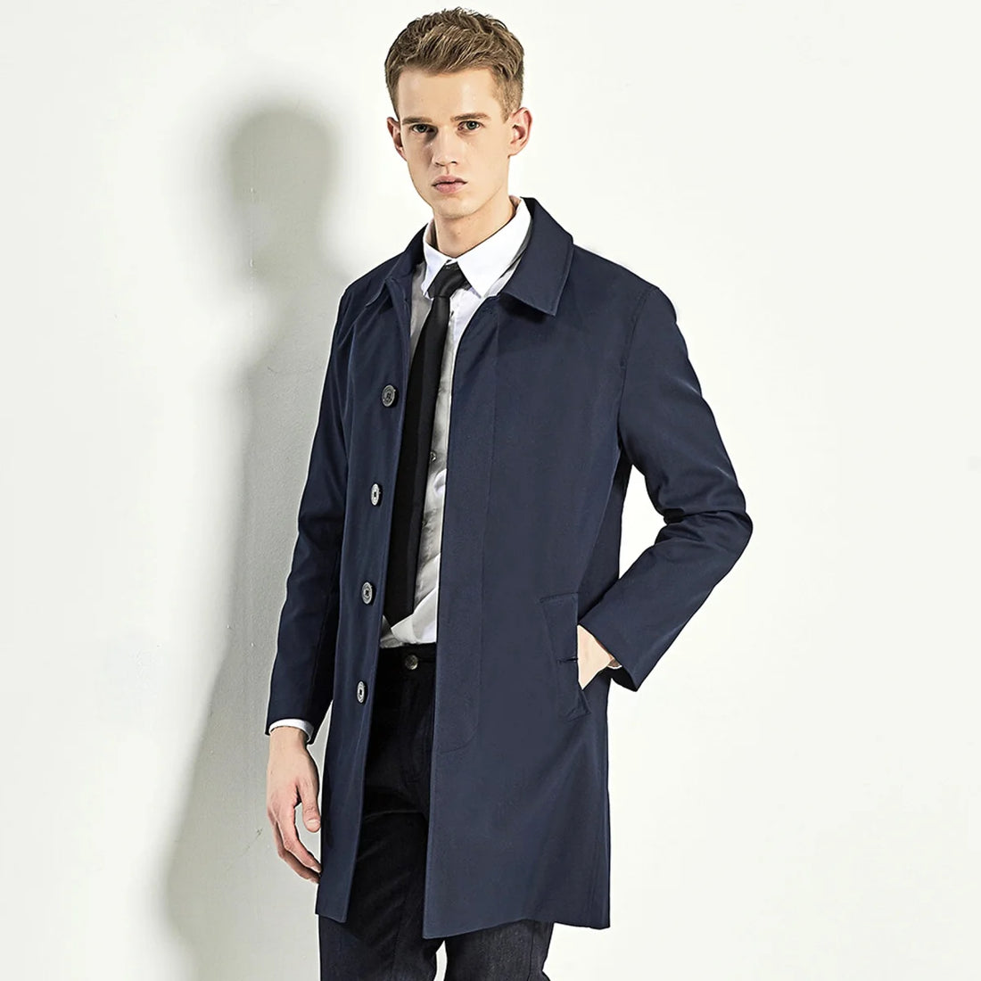 Herren Trenchcoat einreihig mit Taschen – Detailansicht 1