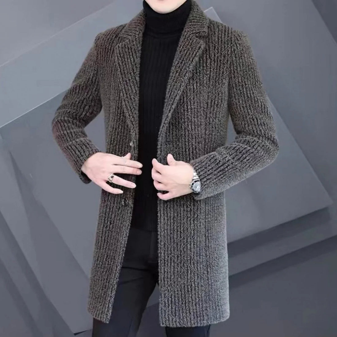 Herren Wollmantel Slim Fit, mittellang – Detailansicht 1