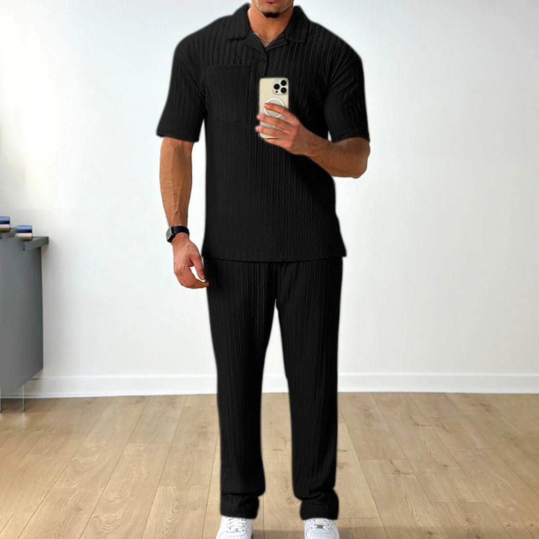Herren Zweiteiler mit Kurzarm-Poloshirt & Hose – Detailansicht 4