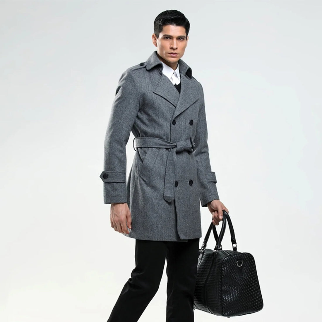 Korean Chic Herren Wollmix-Mantel mit Stehkragen – Detailansicht 4