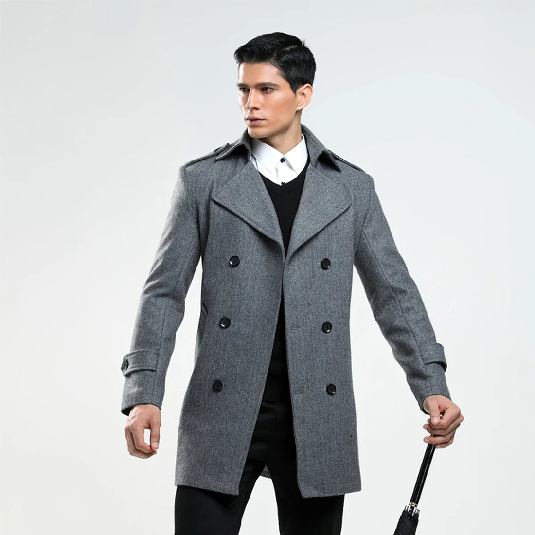 Korean Chic Herren Wollmix-Mantel mit Stehkragen – Detailansicht 1