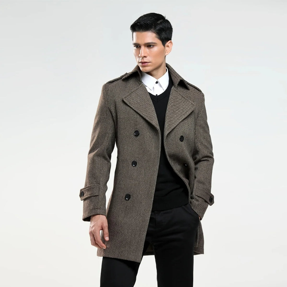 Korean Chic Herren Wollmix-Mantel mit Stehkragen – Detailansicht 5