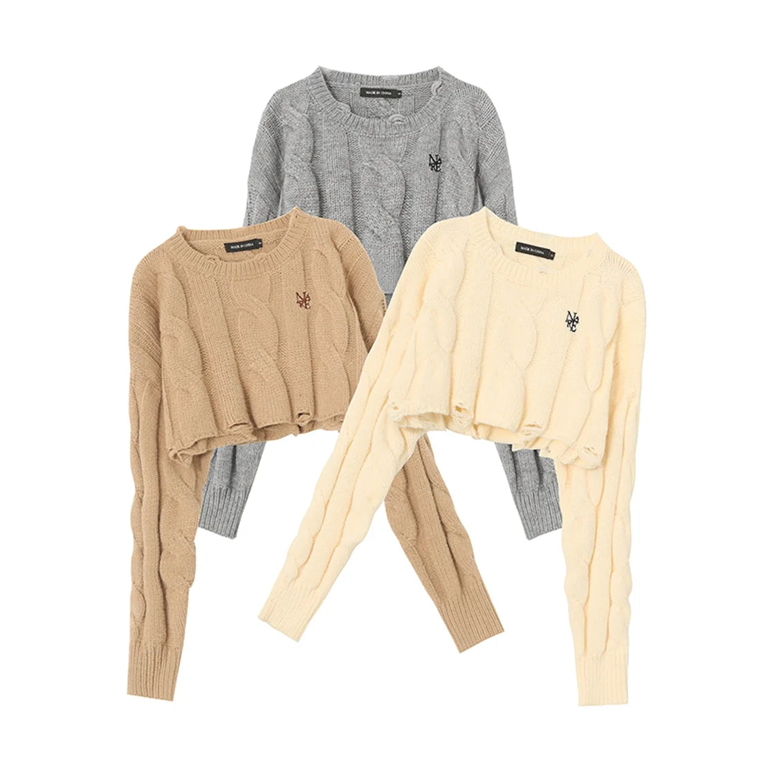 Kurzer Damen Strickpullover mit Rundhals – Detailansicht 5