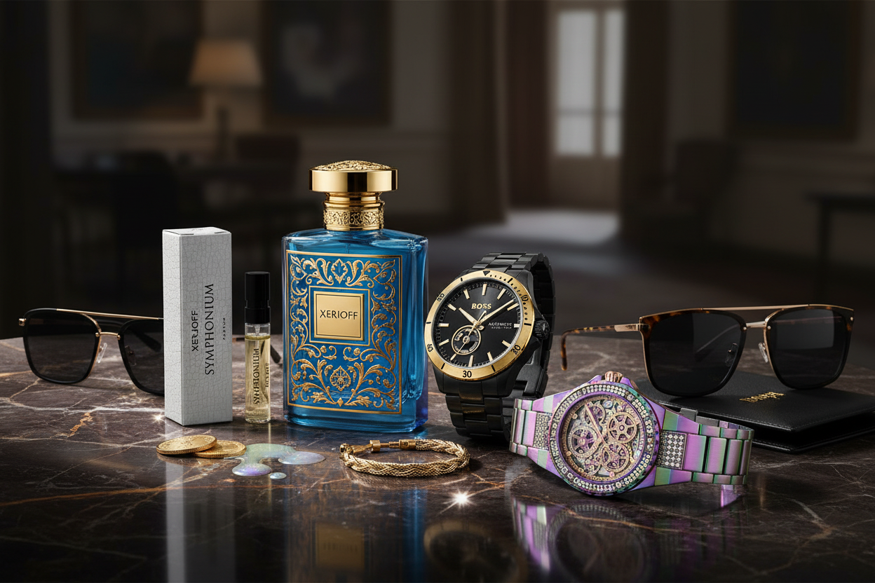 Premium Lifestyle Kollektion bei AWK Flagship – Luxusparfums von Attar Collection und Xerjoff, Designer-Uhren von Hugo Boss und Guess, exklusive Sonnenbrillen und hochwertige Accessoires. Edle Markenprodukte für anspruchsvolle Kunden.