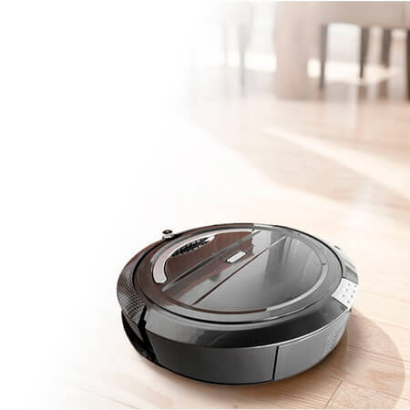 Dunkelgrauer runder Staubsaugerroboter