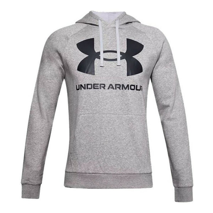 Men's Hooded Under Armor Rival Big Logo Light Gray Sweater