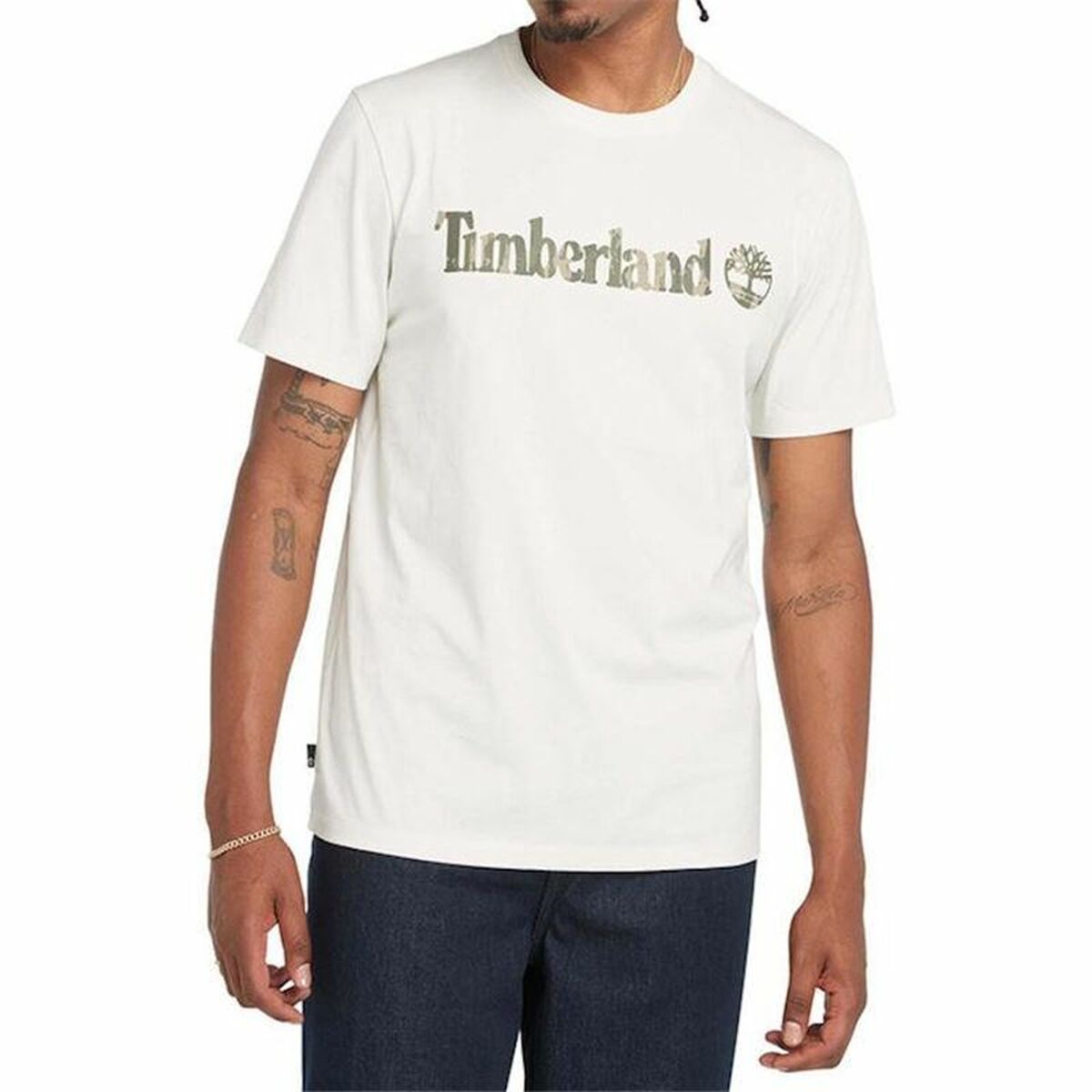 Herren Kurzarm-T-Shirt Timberland Kennebec River Camo Linear Logo Weiß - AWK Flagship