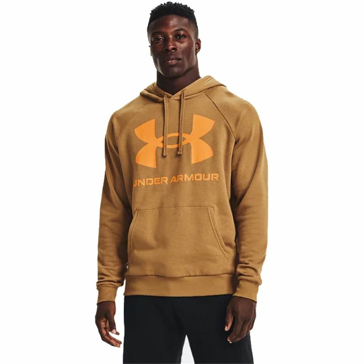 Herren Sweater mit Kapuze Under Armour Rival Big Logo Ocker - AWK Flagship