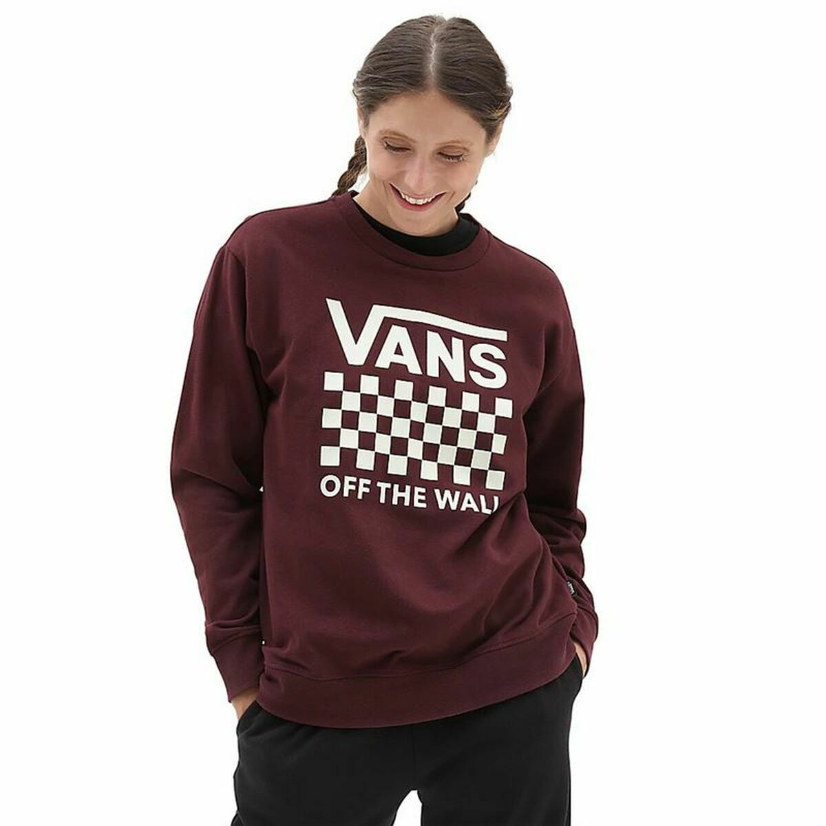 Damen Sweater ohne Kapuze Vans Lock Box Crew-B Granatrot - AWK Flagship