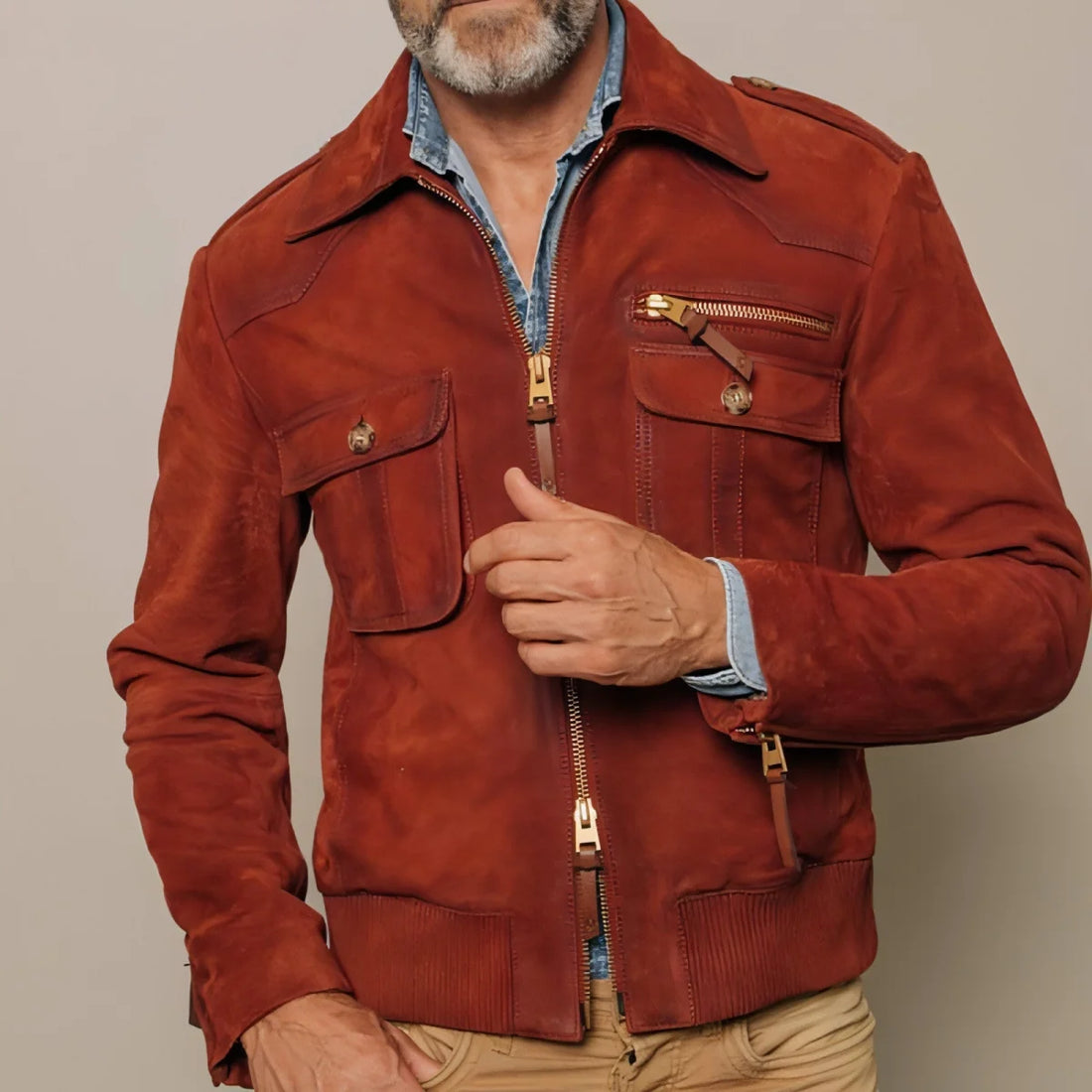1.A Herren Slim-Fit Jacke in Unifarben – Detailansicht 5