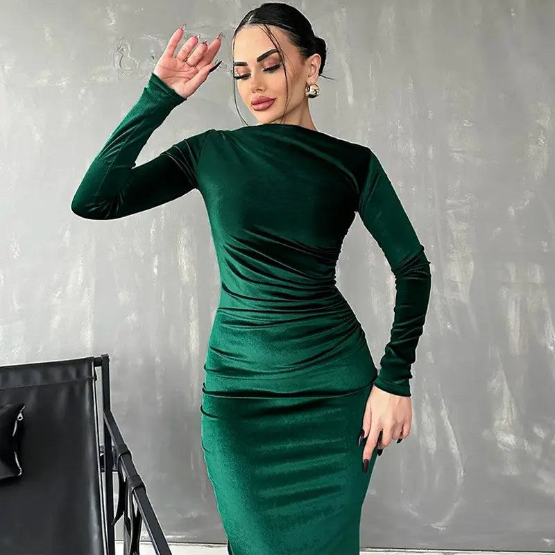 A1 Damen Plisseekleid mit langen Ärmeln