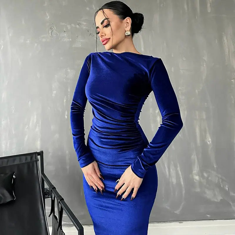 A1 Damen Plisseekleid mit langen Ärmeln