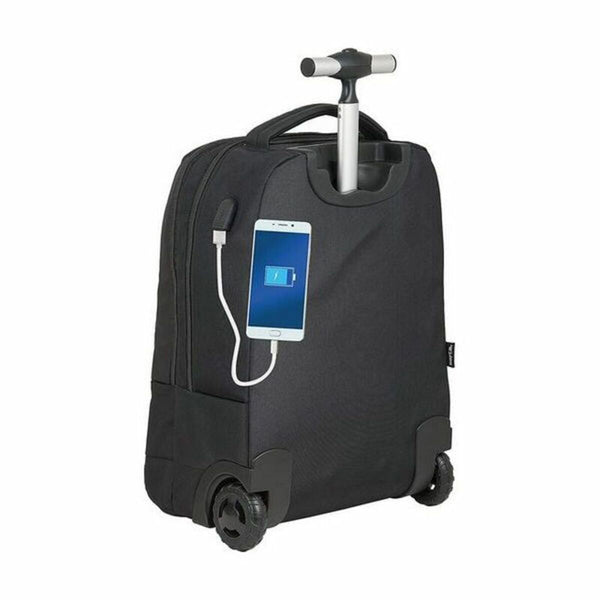 Schwarzer Rolling Trolley Safta M144B mit Ladegerät für Smartphone, laptop trolley safta