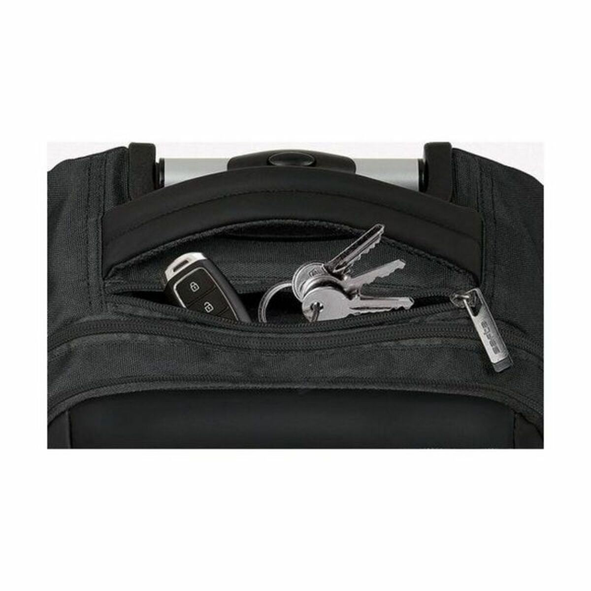 Schwarzer Rucksack mit Schlüssel, passend zum Trolley Safta M144B Laptop Trolley Safta