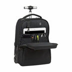 Schwarzer rolling backpack mit offener Fronttasche, Trolley Safta M144B, ideal für Laptop