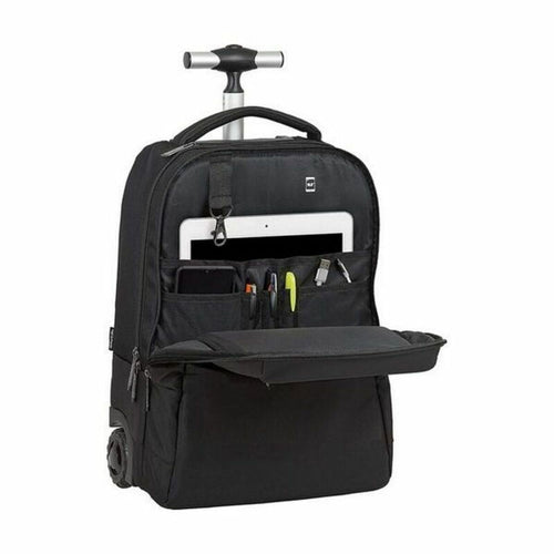 Schwarzer rolling backpack mit offener Fronttasche, Trolley Safta M144B, ideal für Laptop