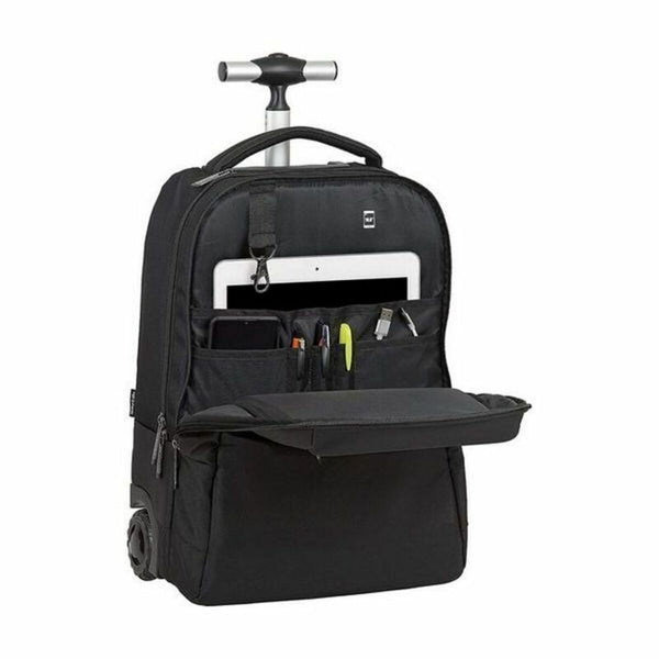 Schwarzer rolling backpack mit offener Fronttasche, Trolley Safta M144B, ideal für Laptop