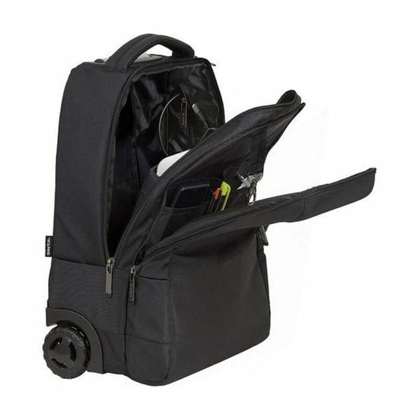 Schwarzer rollender Rucksack mit offenen Fächern, Trolley Safta M144B, Laptop Trolley Safta