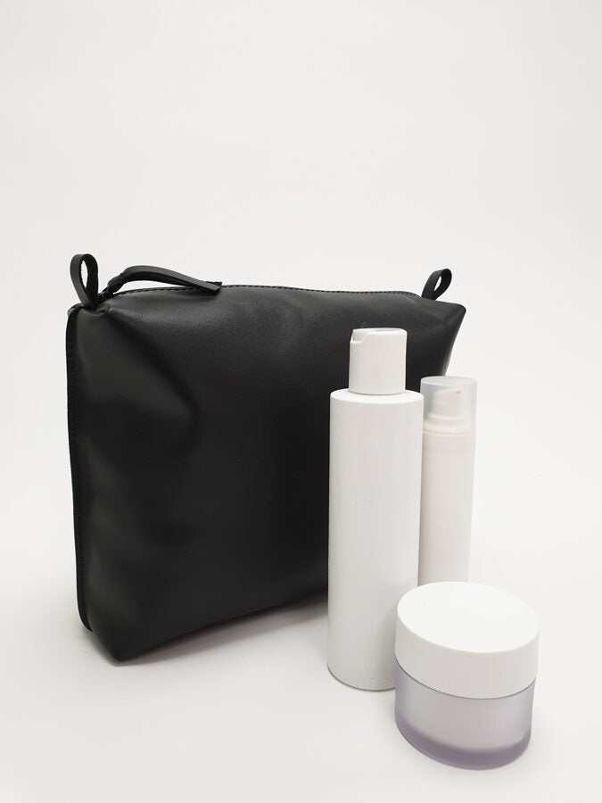Leder-Kosmetiktasche – Schwarz, groß – Detailansicht 2