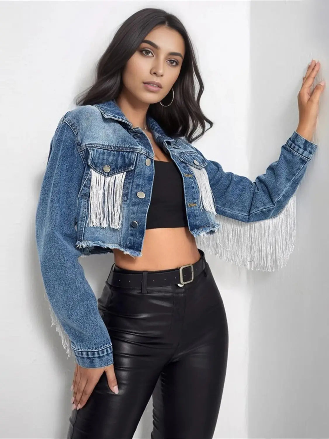 A1 Damen Jeansjacke mit Fransen