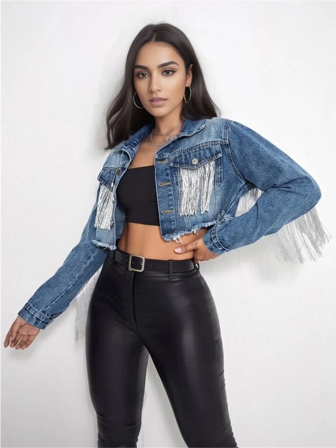 A1 Damen Jeansjacke mit Fransen
