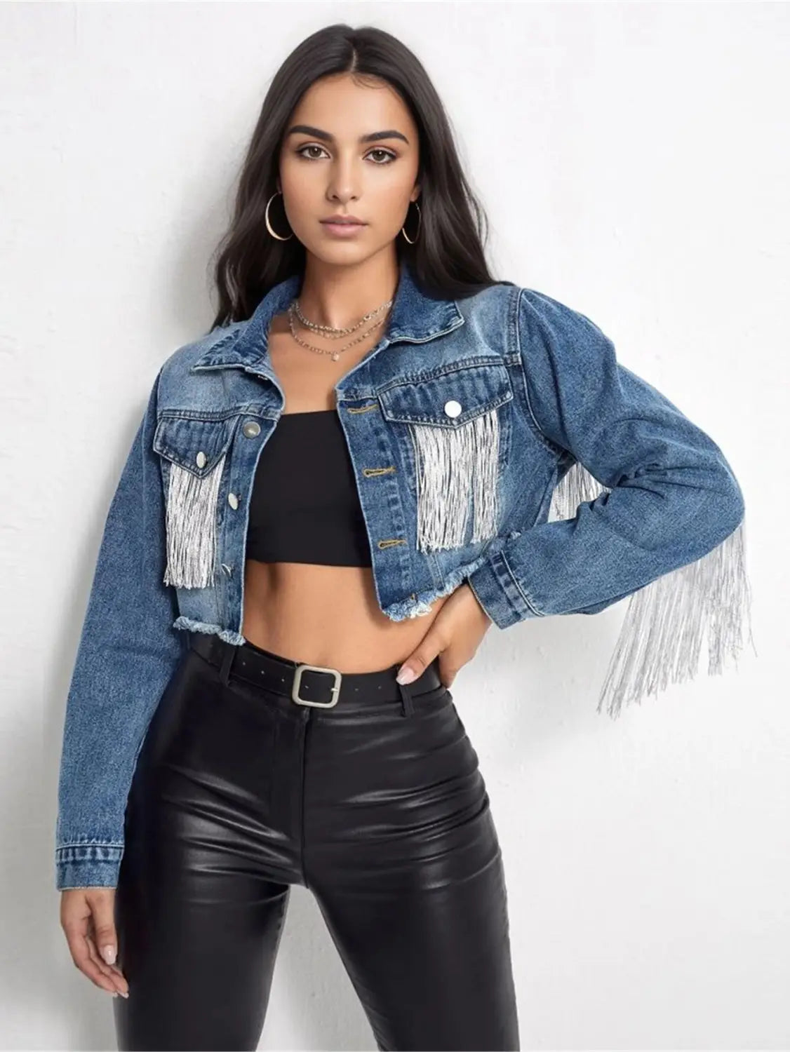A1 Damen Jeansjacke mit Fransen