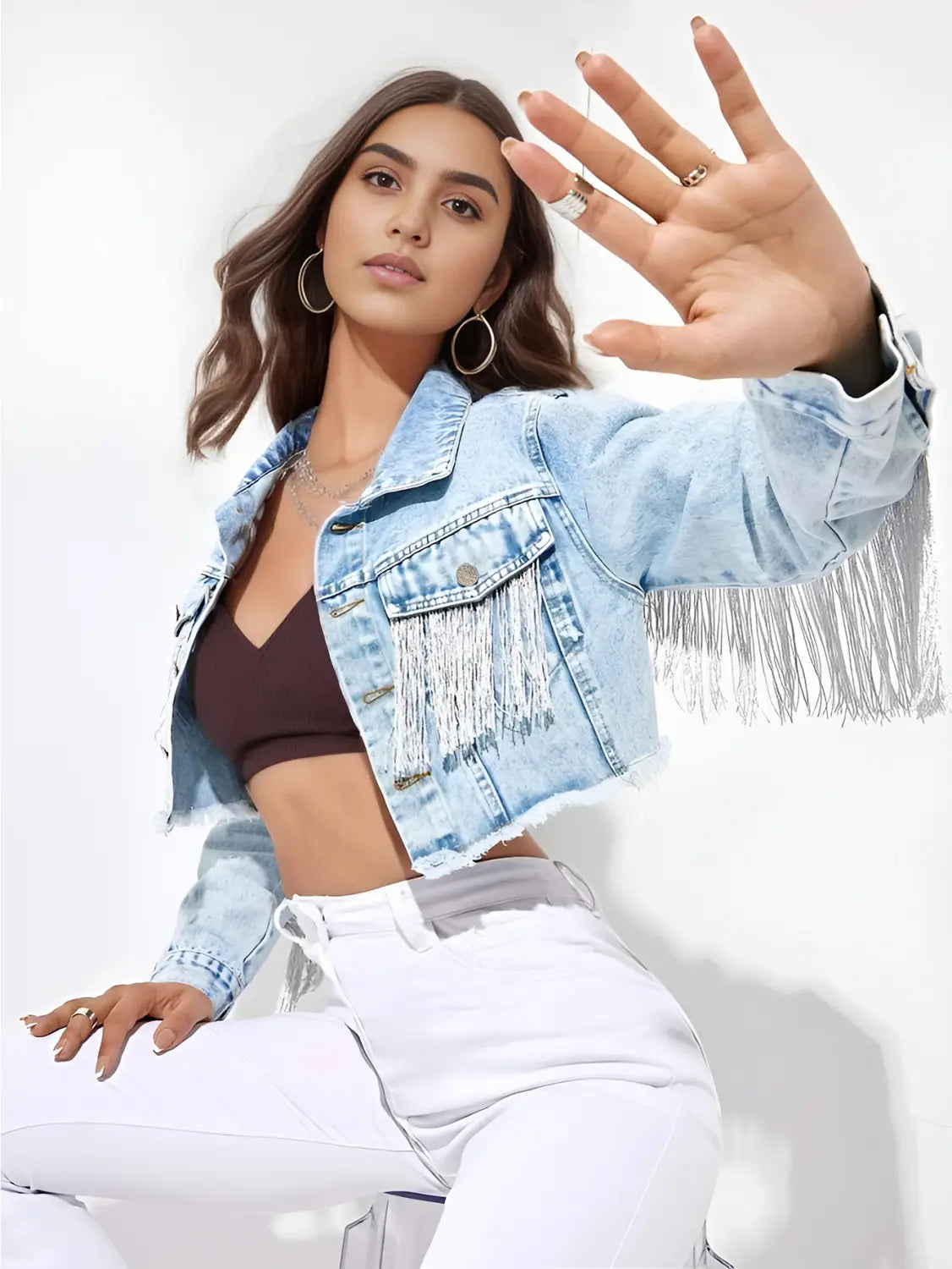 A1 Damen Jeansjacke mit Fransen