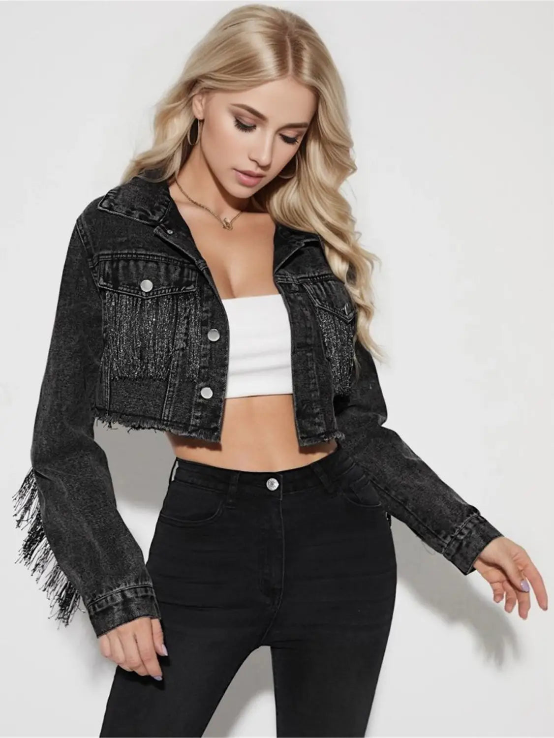 A1 Damen Jeansjacke mit Fransen